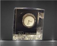 3 x 3 1/8 x 1 3/8 Inch Slanted Optic Crystal Block Clock Paperweight