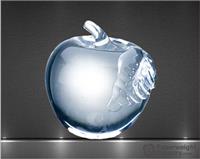 2 7/8 x 2 3/4 x 2 3/4 Inch Molten Glass Apple with Clear Leaf Paperweight
