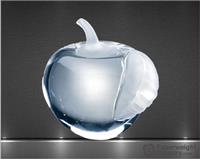 3 1/8 x 2 7/8 x 2 7/8 Inch Molten Glass Apple with Frosted Leaf Paperweight