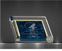 PC - 3 3/4 x 3 3/4 Inch Blue Marbleized Acrylic Paperweight