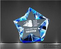4 1/4 x 4 1/2 x 1 1/2 Inch Multi Faceted Blue Sparkling Star Acrylic Paperweight