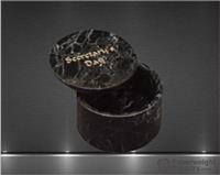 2 x 3 Inch Black Zebra Marble Round Box with Removable Lid